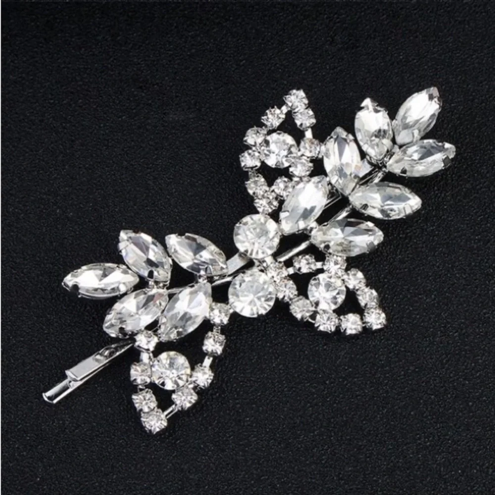 Single Silver Hair Clips Austrian Crystal Barrettes Women Hair Accessories